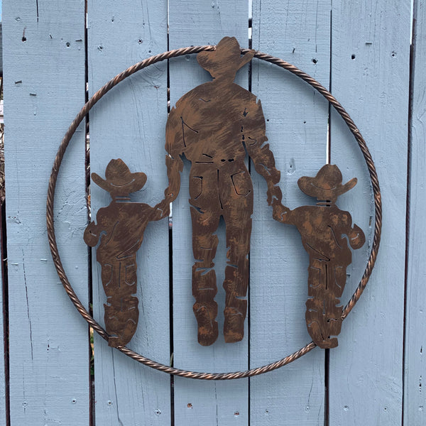 18",24" FATHER & 2 SON LASER CUT METAL WALL ART CUSTOM VINTAGE CRAFT RUSTIC BRONZE COPPER HAND MADE