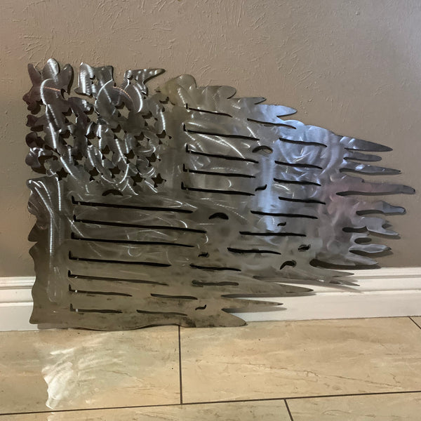 TATTERED USA AMERICAN FLAG RAW METAL LASERCUT HANDMADE WESTERN HOME DECOR BRAND NEW