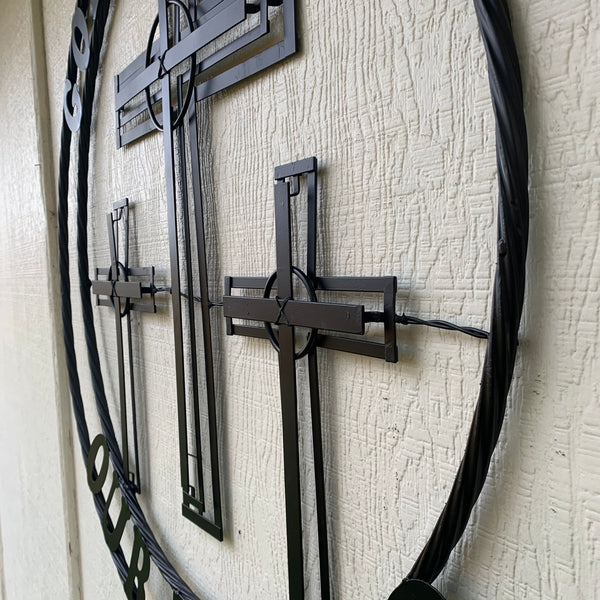 40"GOD BLESS OUR RIDERS CRUCIFIX BLACK CROSS METAL WALL ART HANDMADE