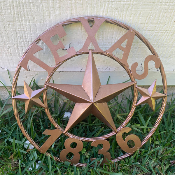 16", 20", 24", 32" TEXAS 1836 HAMMERED COPPER  BARN STAR METAL WALL WESTERN HOME DECOR RED WHITE BLUE ART