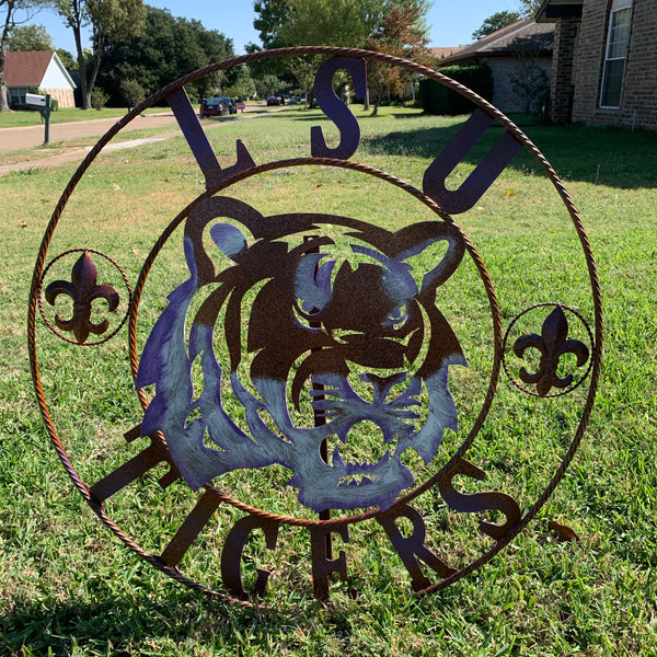 12,18",24",32" LSU TIGERS PURPLE WHITE CUSTOM METAL TEAM VINTAGE CRAFT HANDMADE