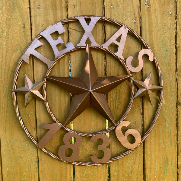 16", 20", 24", 32" TEXAS 1836 HAMMERED COPPER  BARN STAR METAL WALL WESTERN HOME DECOR RED WHITE BLUE ART