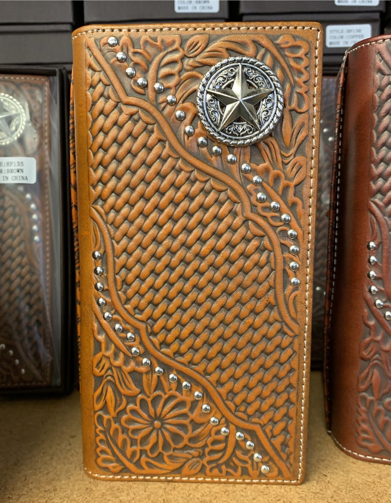 GENUINE LEATHER WESTERN CHECKBOOK MEN'S WALLET WESTERN FASHION