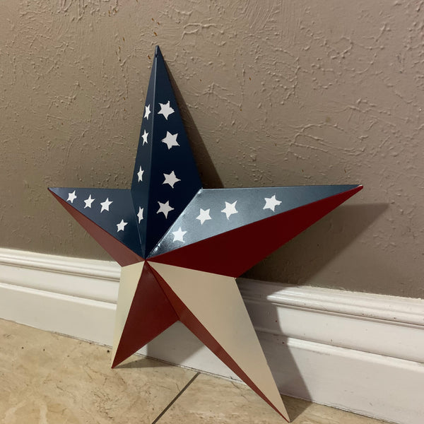 12",16",24",30",36" USA AMERICAN FLAG STAR RED WHITE & BLUE METAL BARN STAR METAL WALL ART HANDMADE