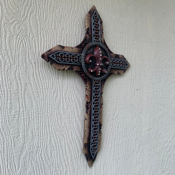 P&G FLEUR DE LIS STONE CROSS WESTERN HOME DECOR NEW ART--FREE SHIPPING