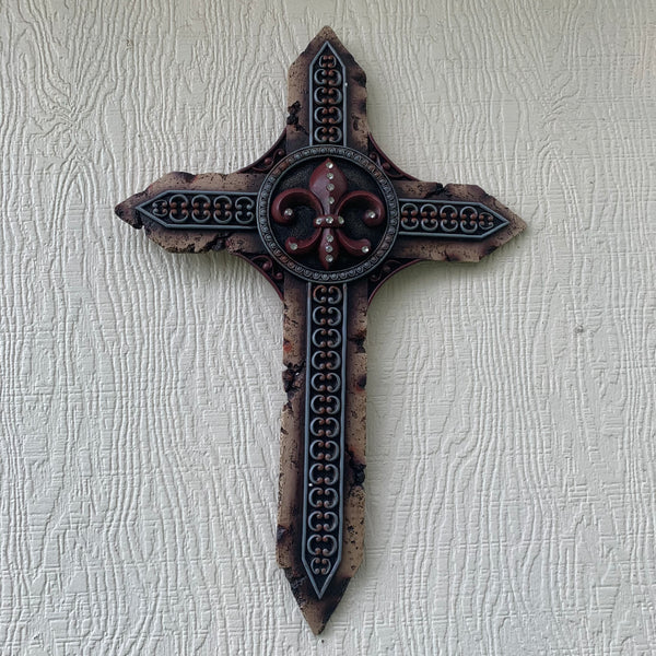P&G FLEUR DE LIS STONE CROSS WESTERN HOME DECOR NEW ART--FREE SHIPPING