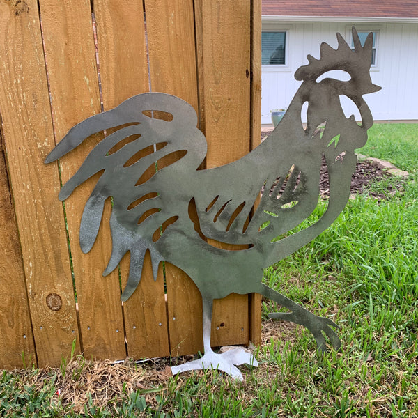28"  X 28" CUSTOM ROOSTER LASERCUT ART WITH RING DESIGN WESTERN METAL ANIMAL ART HOME WALL DECOR BRAND NEW