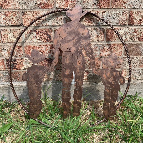 18",24" FATHER & 2 SON LASER CUT METAL WALL ART CUSTOM VINTAGE CRAFT RUSTIC BRONZE COPPER HAND MADE