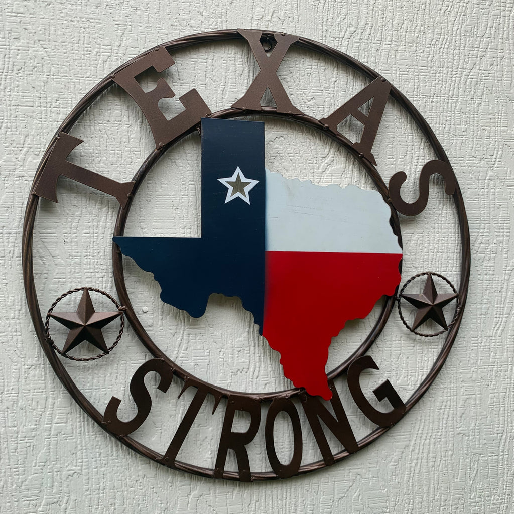 24" TEXAS STRONG BARN METAL WALL ART SIGN WESTERN HOME DECOR RED WHITE BLUE HANDMADE