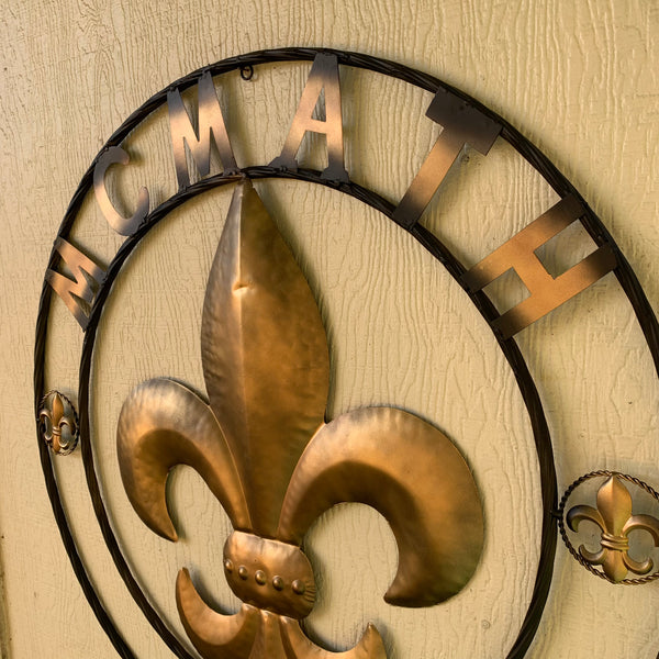 FORD STYLE YOUR CUSTOM NAME FLEUR DE LIS METAL TWISTED ROPE RING SIGN WALL ART WESTERN HOME DECOR HANDMADE 24", 32", 36"