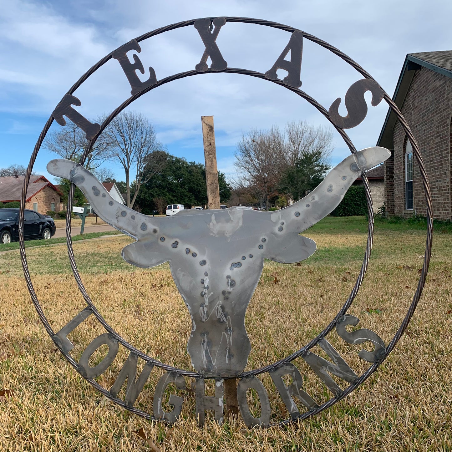 50" TEXAS LONGHORNS LARGE CUSTOM RAW METAL VINTAGE CRAFT SIGN TEAM ART UNPAINTED WESTERN HOME DECOR HANDMADE STEEL #EH12570
