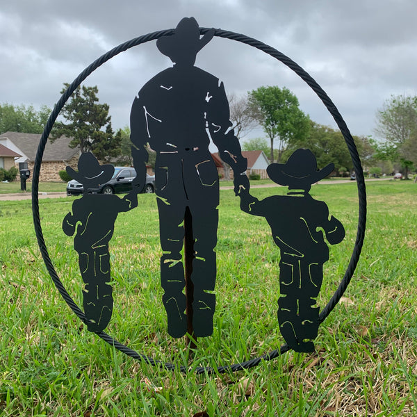 24" FATHER & 2 SON LASER CUT METAL WALL ART CUSTOM VINTAGE CRAFT RUSTIC BLACK HAND MADE