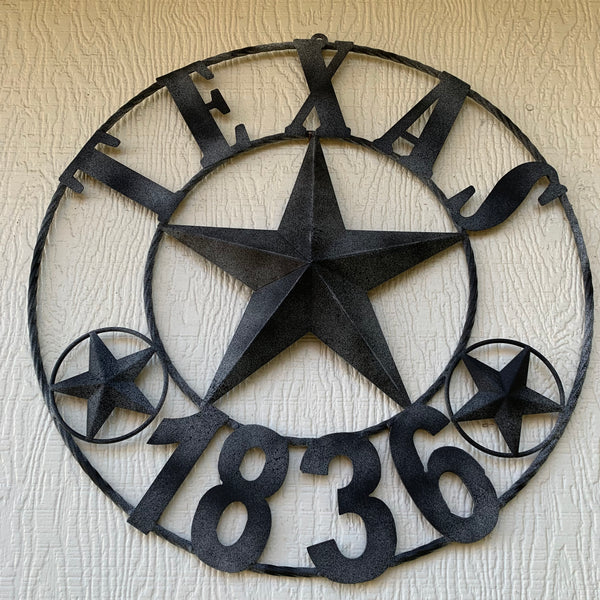 20" DISTRESSED BLACK TEXAS 1836 BARN LONE STAR TWO TONE METAL ART WESTERN HOME DECOR VINTAGE RUSTIC DARK BRONZE NEW