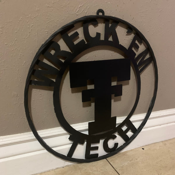 12",18",24",32",36" WRECKEM TEXAS TECH SOLID PLAIN T CUSTOM VINTAGE CRAFT METAL TEAM SIGN HANDMADE
