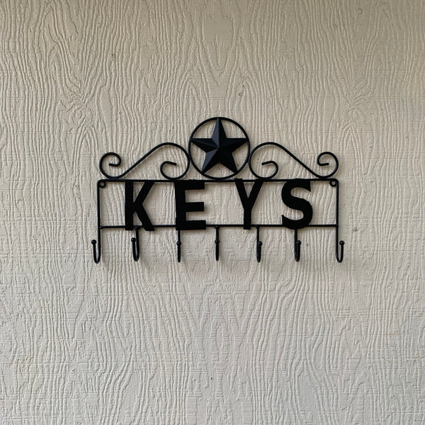 16"x10" LONESTAR KEYS HOLDER METAL HOOKS HANDMADE USA WALL ART METAL WESTERN HOME DECOR NEW BLACK