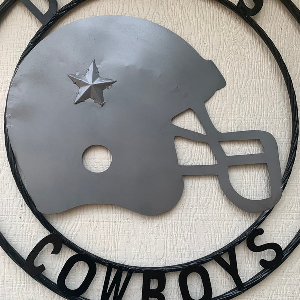 24", 32",36" DALLAS COWBOYS HELMET SIGN SILVER & BLACK CUSTOM METAL VINTAGE CRAFT TEAM SIGN HANDMADE