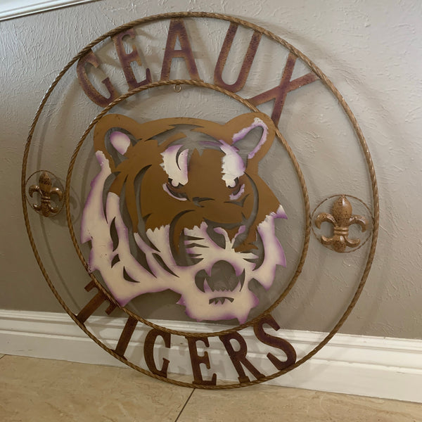 12",18", 24", 32", 36" GEAUX TIGERS CUSTOM METAL VINTAGE CRAFT SIGN TEAM HANDMADE