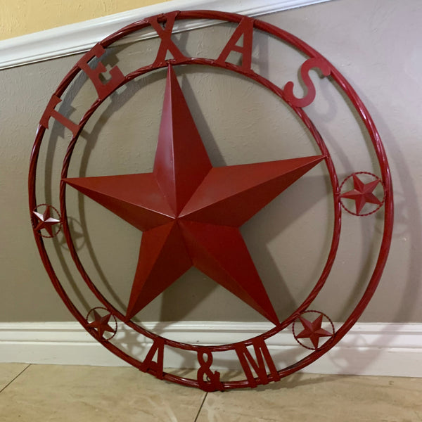 TEXAS A&M BURGUNDY RED BARN LONE STAR METAL CUSTOM VINTAGE CRAFT TEAM STAR WESTERN HOME DECOR HANDMADE SIZE:24",32",36",40",42",44",46",50"