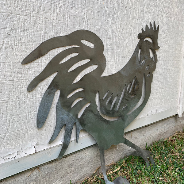 28"  X 28" CUSTOM ROOSTER LASERCUT ART WITH RING DESIGN WESTERN METAL ANIMAL ART HOME WALL DECOR BRAND NEW