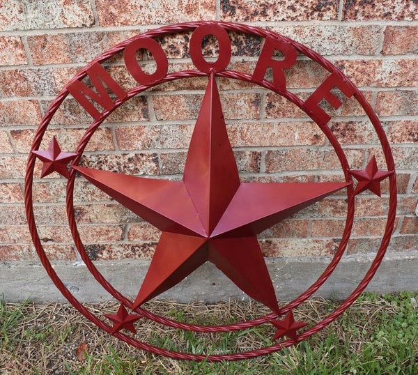 EADS STYLE YOUR CUSTOM STAR METAL NAME BRICK RED CUSTOM 3d STAR METAL NAME BARN STAR TWISTED ROPE RING DESIGN METAL WALL ART HOME DECOR ANY SIZE