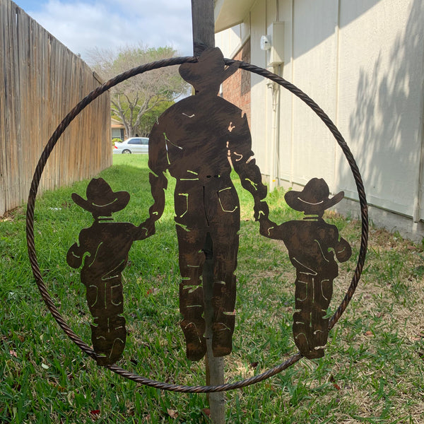 18",24" FATHER & 2 SON LASER CUT METAL WALL ART CUSTOM VINTAGE CRAFT RUSTIC BRONZE COPPER HAND MADE