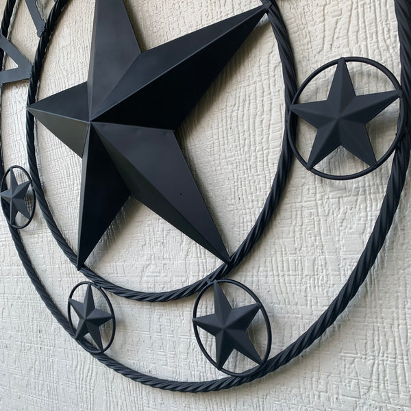 VALLES STYLE YOUR CUSTOM NAME STAR BLACK METAL BARN STAR 3d TWISTED ROPE RING WESTERN HOME DECOR VINTAGE BRONZE RUSTIC NEW HANDMADE 24",32",34",36",40",42",44",46",50"