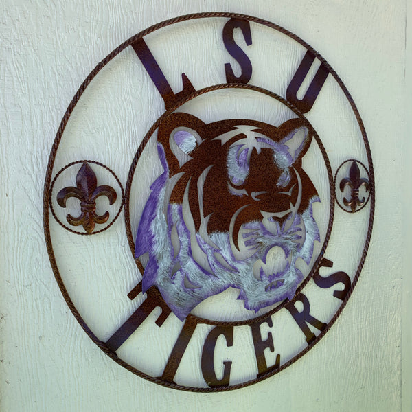 12,18",24",32" LSU TIGERS PURPLE WHITE CUSTOM METAL TEAM VINTAGE CRAFT HANDMADE