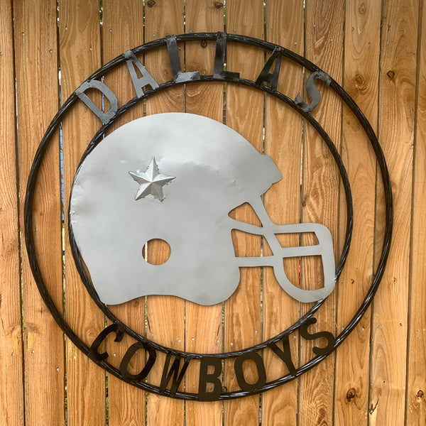 24", 32",36" DALLAS COWBOYS HELMET SIGN SILVER & BLACK CUSTOM METAL VINTAGE CRAFT TEAM SIGN HANDMADE