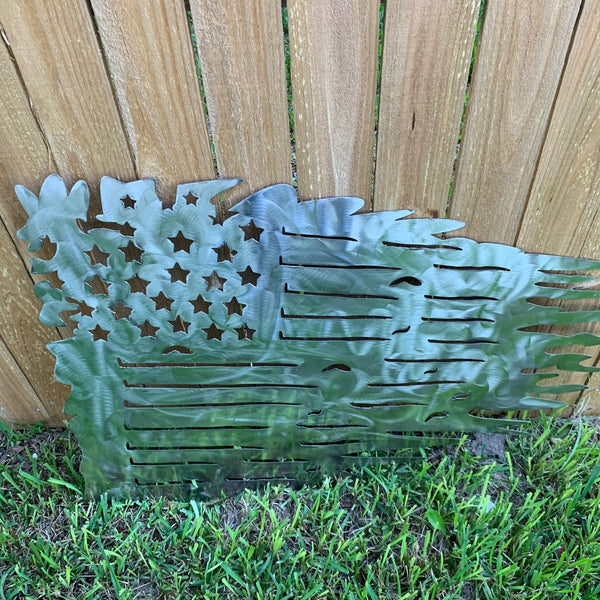 TATTERED USA AMERICAN FLAG RAW METAL LASERCUT HANDMADE WESTERN HOME DECOR BRAND NEW