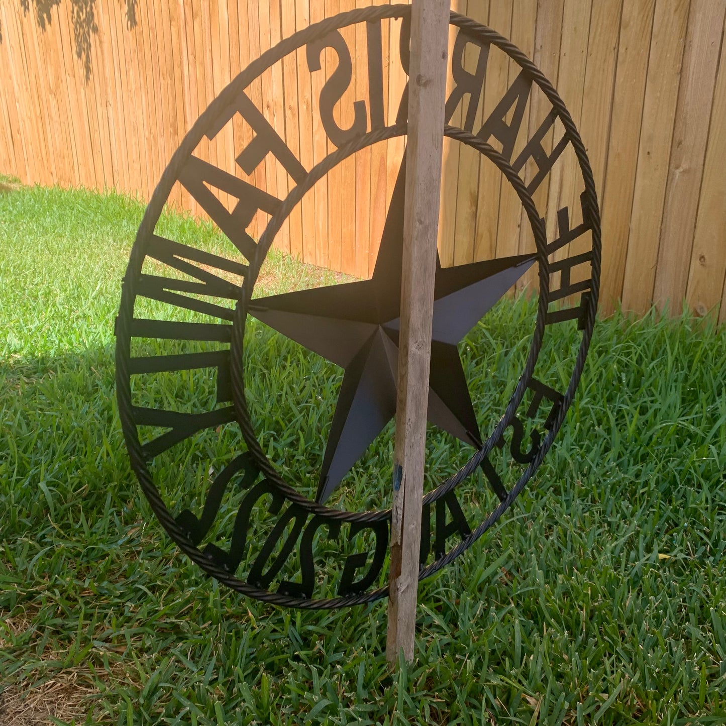 SCHOTT STYLE YOUR CUSTOM NAME STAR METAL BARN 3d RED WHITE BLUE WITH BLACK TWIST ROPE RING WESTERN HOME DECOR HANDMADE, 24",32",34",36",40",42",44", 46",48",50"