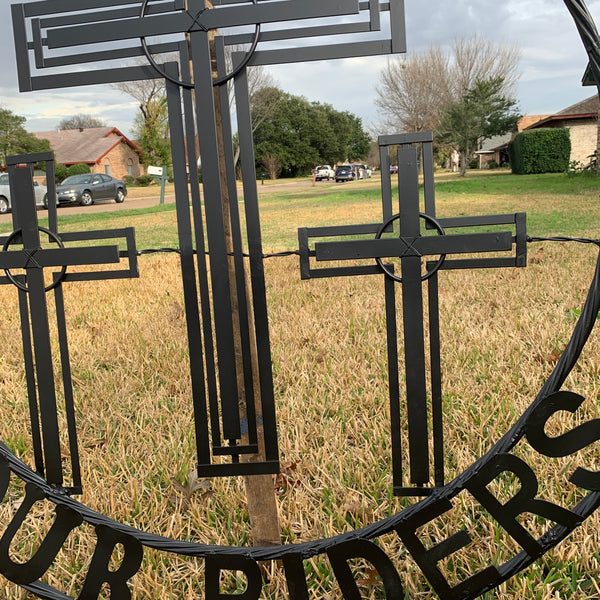 40"GOD BLESS OUR RIDERS CRUCIFIX BLACK CROSS METAL WALL ART HANDMADE