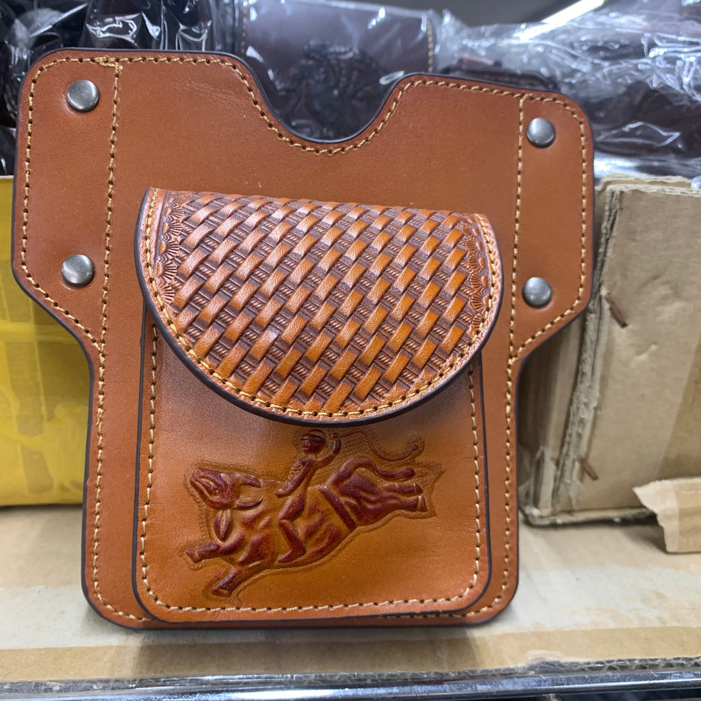 7" x 6" GENUINE LEATHER SHOOTING POUCH BELT LOOP HANDMADE NEW -- FREE SHIPPING