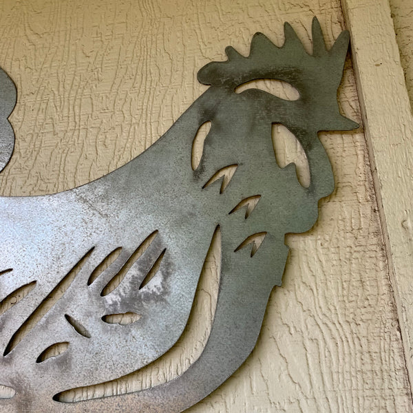 28"  X 28" CUSTOM ROOSTER LASERCUT ART WITH RING DESIGN WESTERN METAL ANIMAL ART HOME WALL DECOR BRAND NEW