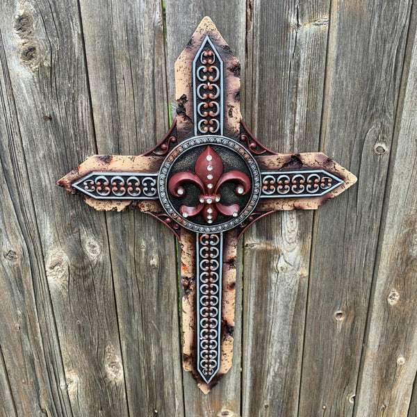 P&G FLEUR DE LIS STONE CROSS WESTERN HOME DECOR NEW ART--FREE SHIPPING