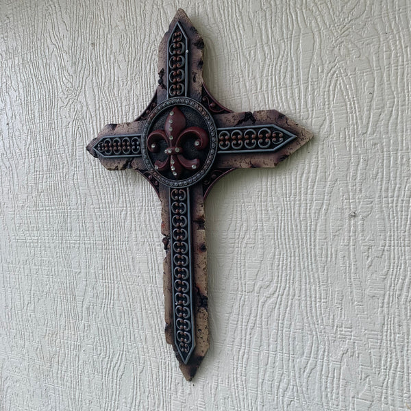 P&G FLEUR DE LIS STONE CROSS WESTERN HOME DECOR NEW ART--FREE SHIPPING