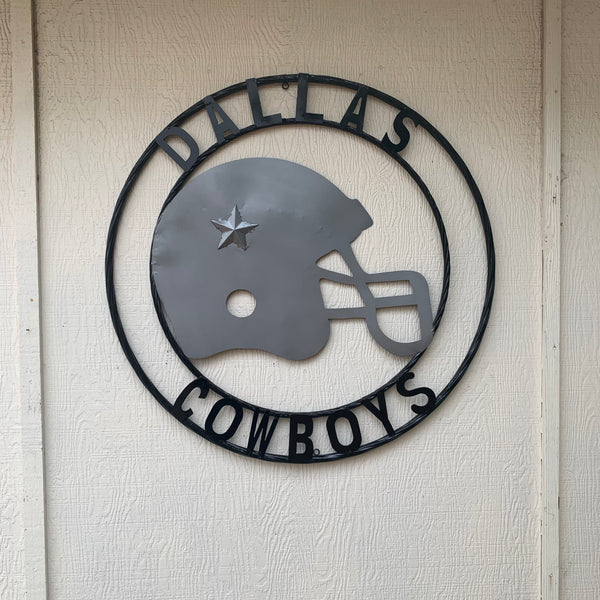 24", 32",36" DALLAS COWBOYS HELMET SIGN SILVER & BLACK CUSTOM METAL VINTAGE CRAFT TEAM SIGN HANDMADE