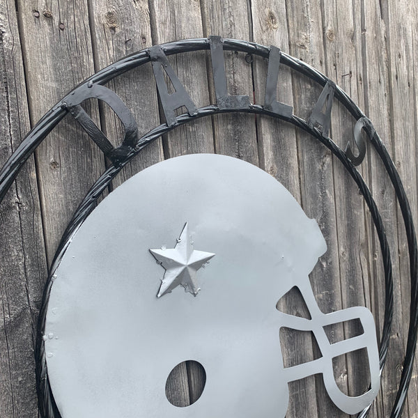 24", 32",36" DALLAS COWBOYS HELMET SIGN SILVER & BLACK CUSTOM METAL VINTAGE CRAFT TEAM SIGN HANDMADE