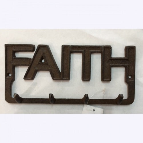 9.5"x4.5" FAITH KEY HOLDER HOOK CAST IRON WALL ART METAL WESTERN HOME DECOR NEW