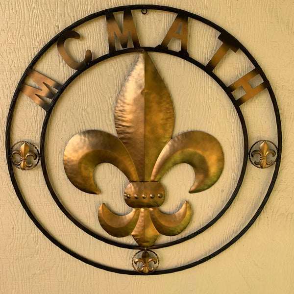 FORD STYLE YOUR CUSTOM NAME FLEUR DE LIS METAL TWISTED ROPE RING SIGN WALL ART WESTERN HOME DECOR HANDMADE 24", 32", 36"