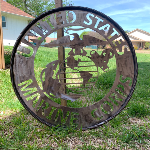 24" US MARINE CORPS MILITARY LASERCUT RAW METAL WALL ART WESTERN HOME DECOR HANDMADE NO PAINT