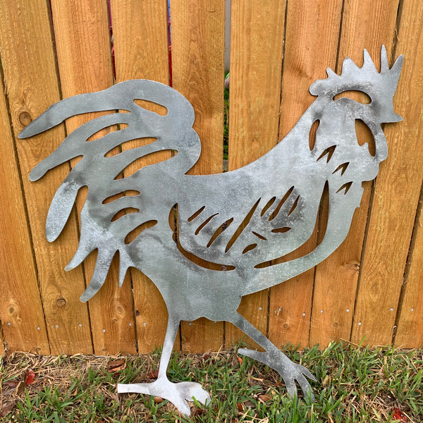 28"  X 28" CUSTOM ROOSTER LASERCUT ART WITH RING DESIGN WESTERN METAL ANIMAL ART HOME WALL DECOR BRAND NEW