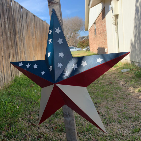 12",16",24",30",36" USA AMERICAN FLAG STAR RED WHITE & BLUE METAL BARN STAR METAL WALL ART HANDMADE