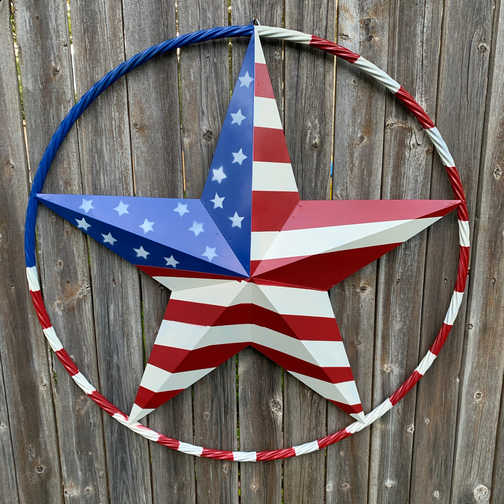 USA AMERICANA FLAG STAR METAL RED WHT BLUE STAR WESTERN HOME DECOR HANDMADE 12",16",24",32"36",38",40",48"