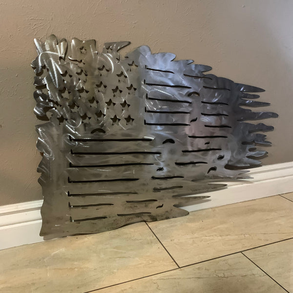 TATTERED USA AMERICAN FLAG RAW METAL LASERCUT HANDMADE WESTERN HOME DECOR BRAND NEW