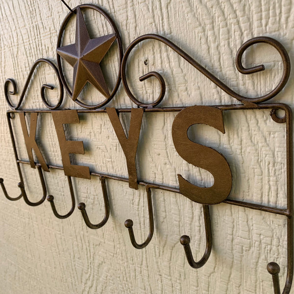 16"x10" LONESTAR KEYS HOLDER METAL HOOKS HANDMADE USA WALL ART METAL WESTERN HOME DECOR NEW BRONZE