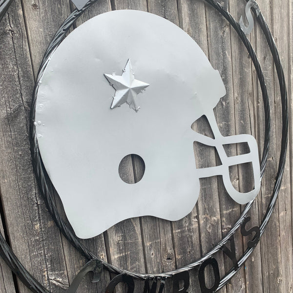 24", 32",36" DALLAS COWBOYS HELMET SIGN SILVER & BLACK CUSTOM METAL VINTAGE CRAFT TEAM SIGN HANDMADE