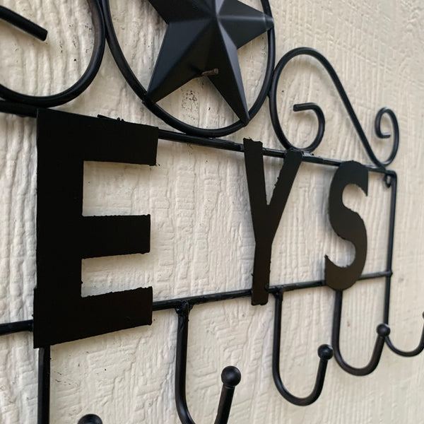16"x10" LONESTAR KEYS HOLDER METAL HOOKS HANDMADE USA WALL ART METAL WESTERN HOME DECOR NEW BLACK
