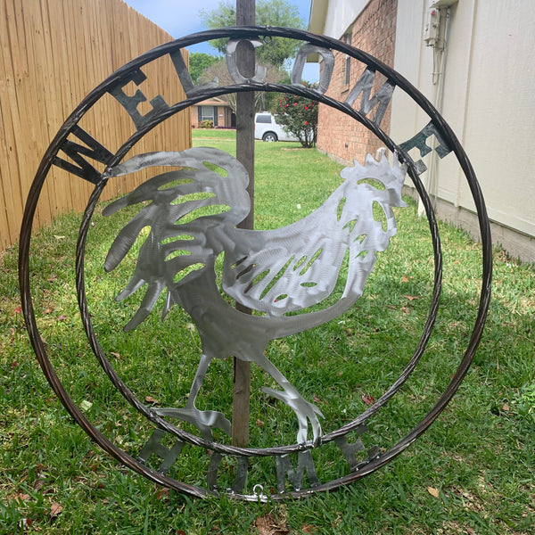 YOUR CUSTOM NAME ROOSTER LASERCUT RAW METAL ART WITH RING DESIGN WESTERN METAL ANIMAL ART HOME WALL DECOR BRAND NEW