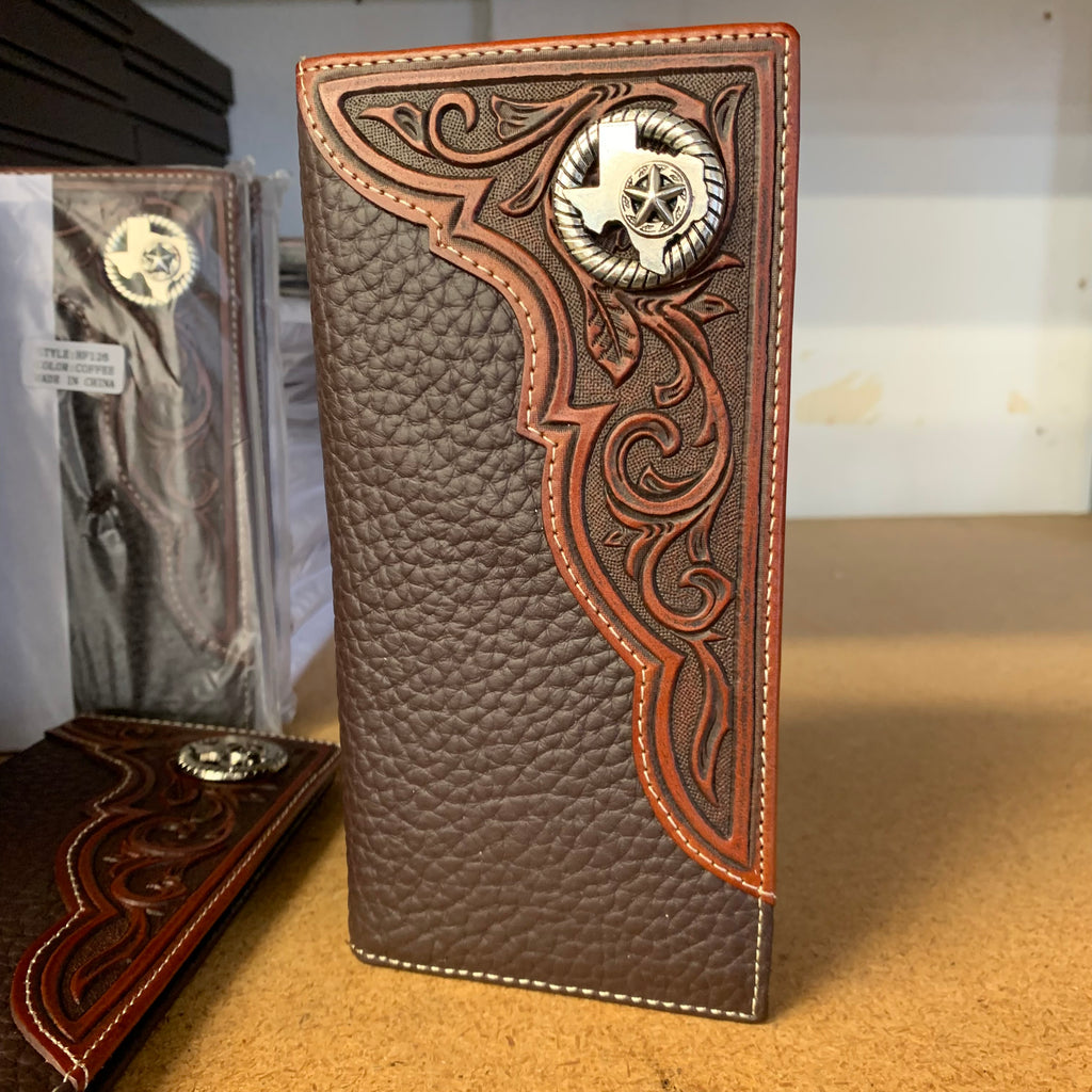GENUINE LEATHER WESTERN CHECKBOOK MEN'S WALLET WESTERN FASHION