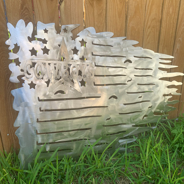 TATTERED DALLAS COWBOYS FLAG RAW METAL LASERCUT HANDMADE WESTERN HOME DECOR BRAND NEW